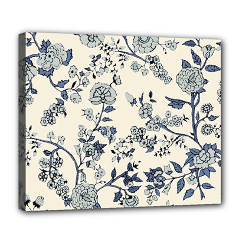Blue Vintage Background, Blue Roses Patterns, Retro Deluxe Canvas 24  X 20  (stretched) by nateshop
