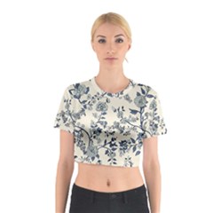 Blue Vintage Background, Blue Roses Patterns, Retro Cotton Crop Top