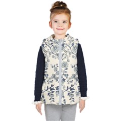 Blue Vintage Background, Blue Roses Patterns, Retro Kids  Hooded Puffer Vest by nateshop