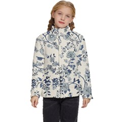 Blue Vintage Background, Blue Roses Patterns, Retro Kids  Puffer Bubble Jacket Coat by nateshop