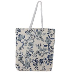 Blue Vintage Background, Blue Roses Patterns, Retro Full Print Rope Handle Tote (large) by nateshop