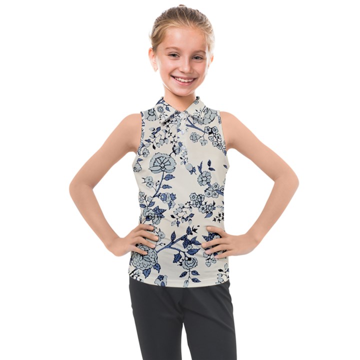 Blue Vintage Background, Blue Roses Patterns, Retro Kids  Sleeveless Polo T-Shirt