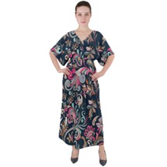 Coorful Flowers Pattern Floral Patterns V-neck Boho Style Maxi Dress by nateshop