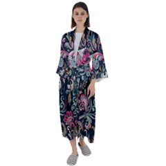 Coorful Flowers Pattern Floral Patterns Maxi Satin Kimono by nateshop