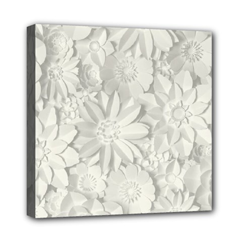 Damask, Desenho, Flowers, Gris Mini Canvas 8  X 8  (stretched) by nateshop