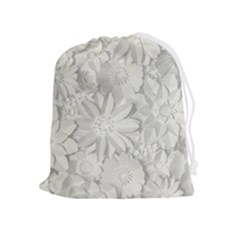 Damask, Desenho, Flowers, Gris Drawstring Pouch (xl) by nateshop