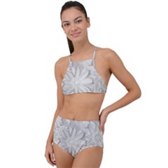 Damask, Desenho, Flowers, Gris Halter Tankini Set by nateshop