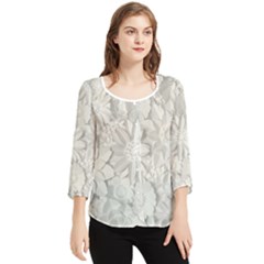 Damask, Desenho, Flowers, Gris Chiffon Quarter Sleeve Blouse by nateshop