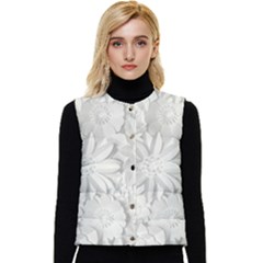 Damask, Desenho, Flowers, Gris Women s Button Up Puffer Vest