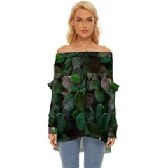 Dark Nature , Nature, Edeg Off Shoulder Chiffon Pocket Shirt