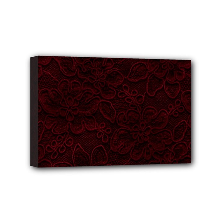 Dark Red Floral Lace, Dark Red, Flowers, Pattern, Romance Mini Canvas 6  x 4  (Stretched)