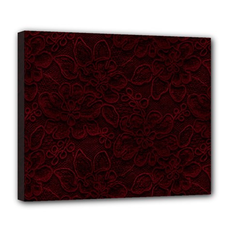 Dark Red Floral Lace, Dark Red, Flowers, Pattern, Romance Deluxe Canvas 24  X 20  (stretched) by nateshop