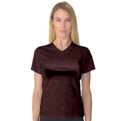 Dark Red Floral Lace, Dark Red, Flowers, Pattern, Romance V-neck Sport Mesh T-shirt