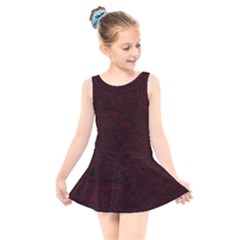 Dark Red Floral Lace, Dark Red, Flowers, Pattern, Romance Kids  Skater Dress Swimsuit