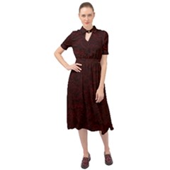 Dark Red Floral Lace, Dark Red, Flowers, Pattern, Romance Keyhole Neckline Chiffon Dress by nateshop