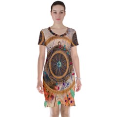 Dreamcatcher, Abstract, Colorful, Colors, Dream, Golden, Vintage Short Sleeve Nightdress