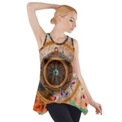 Dreamcatcher, Abstract, Colorful, Colors, Dream, Golden, Vintage Side Drop Tank Tunic