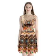 Dreamcatcher, Abstract, Colorful, Colors, Dream, Golden, Vintage Split Back Mini Dress 