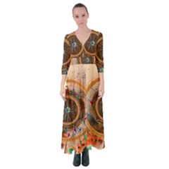 Dreamcatcher, Abstract, Colorful, Colors, Dream, Golden, Vintage Button Up Maxi Dress