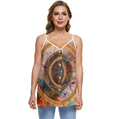 Dreamcatcher, Abstract, Colorful, Colors, Dream, Golden, Vintage Casual Spaghetti Strap Chiffon Top
