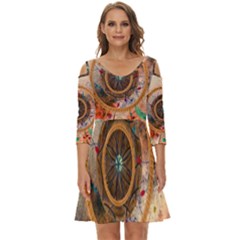 Dreamcatcher, Abstract, Colorful, Colors, Dream, Golden, Vintage Shoulder Cut Out Zip Up Dress