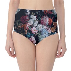 Floral Pattern, Red, Floral Print, E, Dark, Flowers Classic High-waist Bikini Bottoms by nateshop