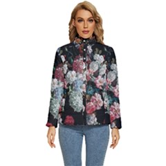 Floral Pattern, Red, Floral Print, E, Dark, Flowers Women s Puffer Bubble Jacket Coat by nateshop