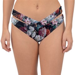 Floral Pattern, Red, Floral Print, E, Dark, Flowers Double Strap Halter Bikini Bottoms by nateshop