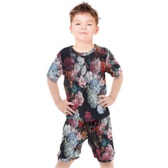 Floral Pattern, Red, Floral Print, E, Dark, Flowers Kids  T-shirt And Shorts Set by nateshop