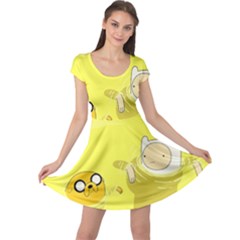 Adventure Time Jake The Dog Finn The Human Artwork Yellow Cap Sleeve Dress