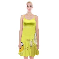 Adventure Time Jake The Dog Finn The Human Artwork Yellow Spaghetti Strap Velvet Dress