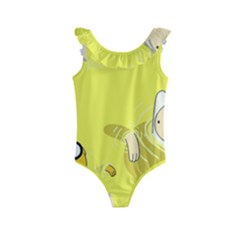 Adventure Time Jake The Dog Finn The Human Artwork Yellow Kids  Frill Swimsuit by Sarkoni