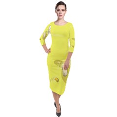 Adventure Time Jake The Dog Finn The Human Artwork Yellow Quarter Sleeve Midi Velour Bodycon Dress