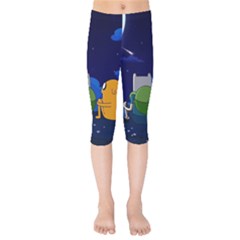 Adventure Time Jake And Finn Night Kids  Capri Leggings  by Sarkoni