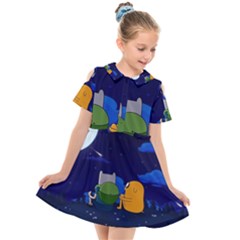 Adventure Time Jake And Finn Night Kids  Short Sleeve Shirt Dress