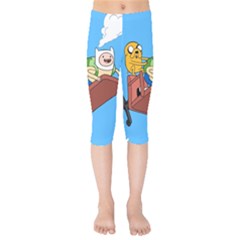 Cartoon Adventure Time Jake And Finn Kids  Capri Leggings  by Sarkoni