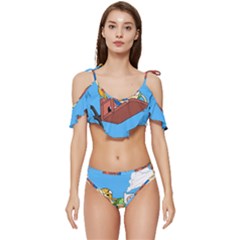 Cartoon Adventure Time Jake And Finn Ruffle Edge Tie Up Bikini Set	