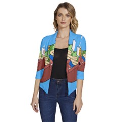 Cartoon Adventure Time Jake And Finn Women s Draped Front 3/4 Sleeve Shawl Collar Jacket