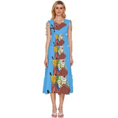 Cartoon Adventure Time Jake And Finn V-neck Drawstring Shoulder Sleeveless Maxi Dress by Sarkoni