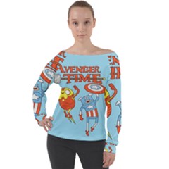 Adventure Time Avengers Age Of Ultron Off Shoulder Long Sleeve Velour Top by Sarkoni