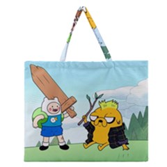 Adventure Time Finn And Jake Cartoon Network Parody Zipper Large Tote Bag