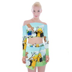 Adventure Time Finn And Jake Cartoon Network Parody Off Shoulder Top With Mini Skirt Set by Sarkoni