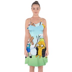 Adventure Time Finn And Jake Cartoon Network Parody Ruffle Detail Chiffon Dress