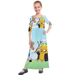 Adventure Time Finn And Jake Cartoon Network Parody Kids  Quarter Sleeve Maxi Dress