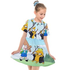 Adventure Time Finn And Jake Cartoon Network Parody Kids  Short Sleeve Shirt Dress by Sarkoni