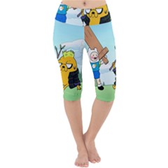 Adventure Time Finn And Jake Cartoon Network Parody Lightweight Velour Cropped Yoga Leggings by Sarkoni