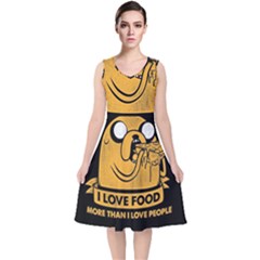 Adventure Time Jake  I Love Food V-Neck Midi Sleeveless Dress 