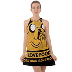 Adventure Time Jake  I Love Food Halter Tie Back Chiffon Dress