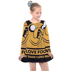 Adventure Time Jake  I Love Food Kids  Long Sleeve Dress