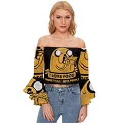 Adventure Time Jake  I Love Food Off Shoulder Flutter Bell Sleeve Top